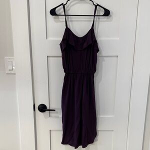 LA Made Plum Ruffle Midi Dress
